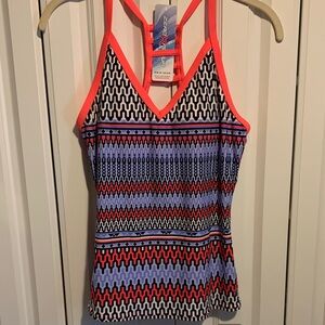 ZeroXposur Blue, Black, White & Coral Trim Racerback Swim Camisole